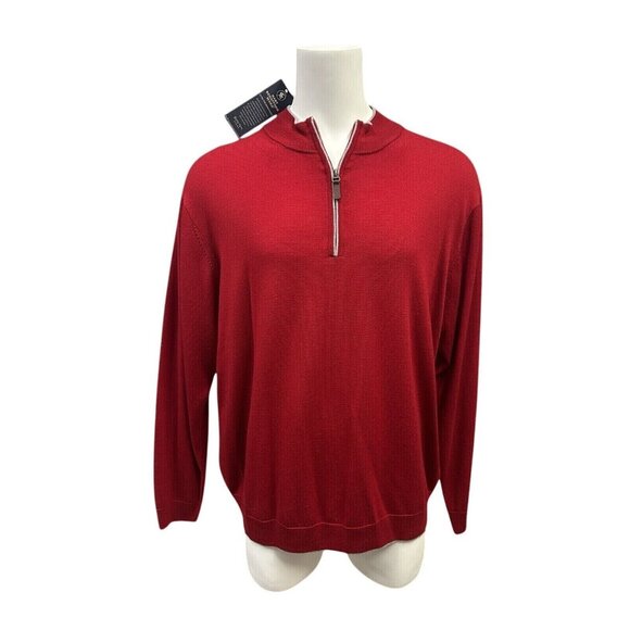 Hart Schaffner Marx Mens Big & Tall Red 3XLT Quarter Zip Merino Wool Sweater - Picture 3 of 9